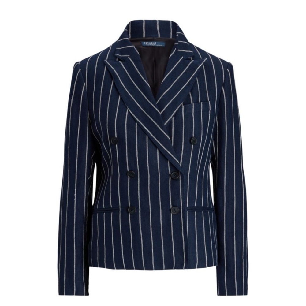 $698 Polo Ralph Lauren Pinstriped Double breasted Linen Blazer, Sz 8